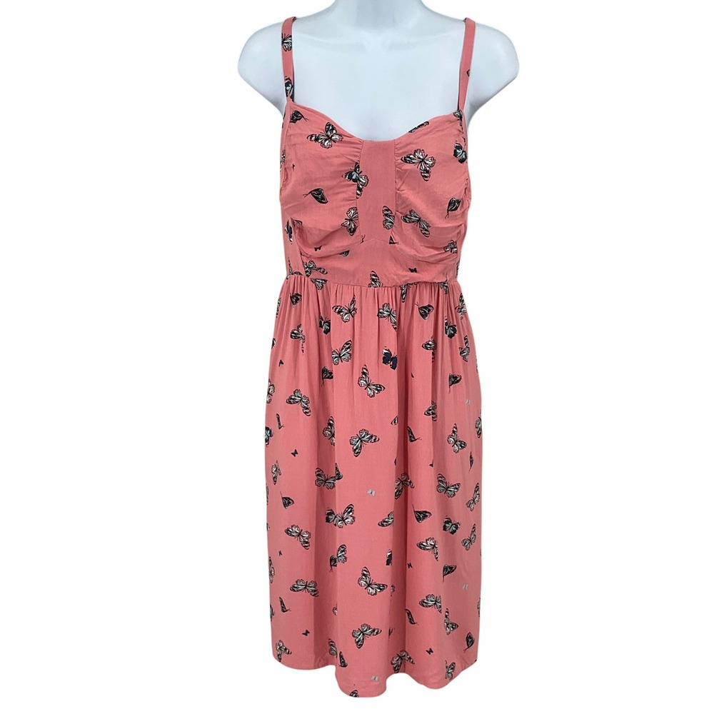 Torrid Midi Dress Women 2X Pink Butterfly Print Boho Smocked Babydoll Whimsical